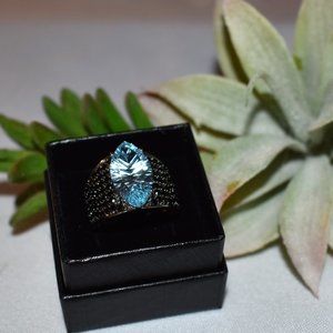 Rarities by Carol Brodie Black Spinel and Marquis Cut Blue Topaz Ring, Size 10